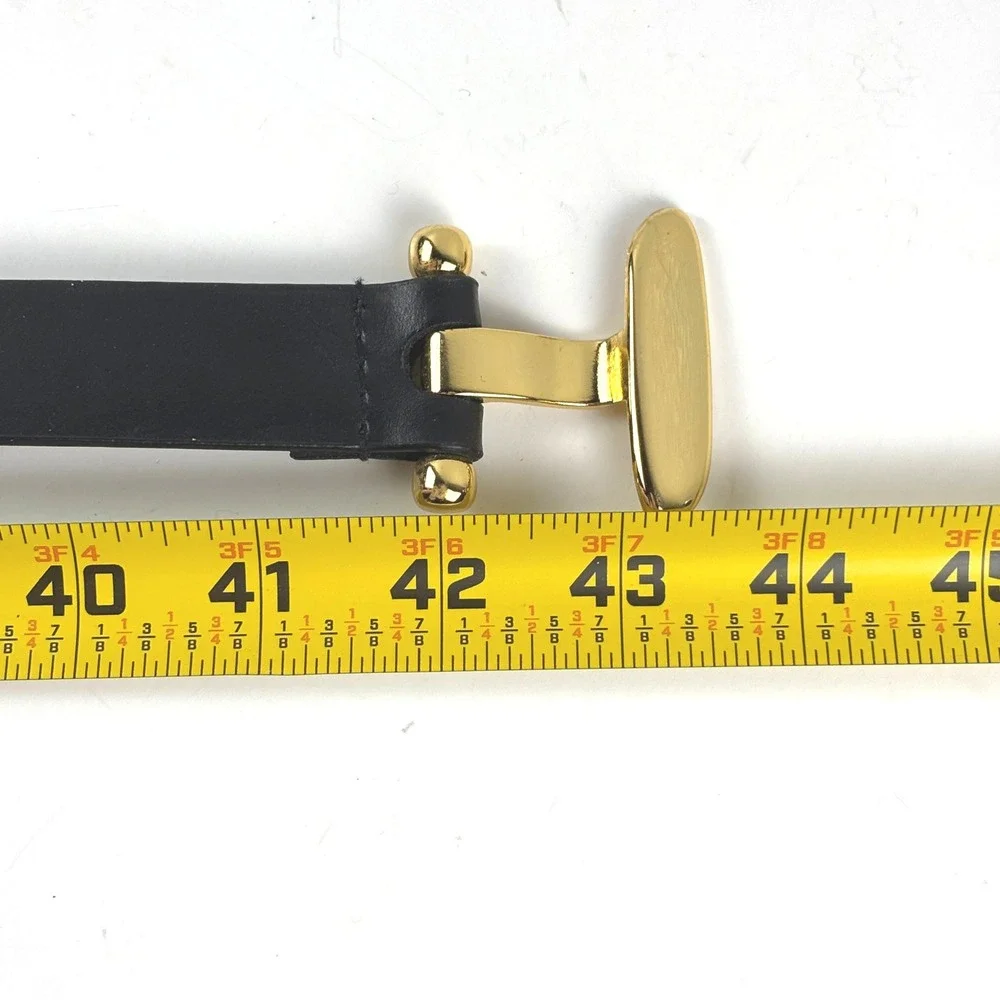 Chico's Leather Belt Womens M/L Black‎ Hammered Gold Toggle Buckle 29-42 Inches